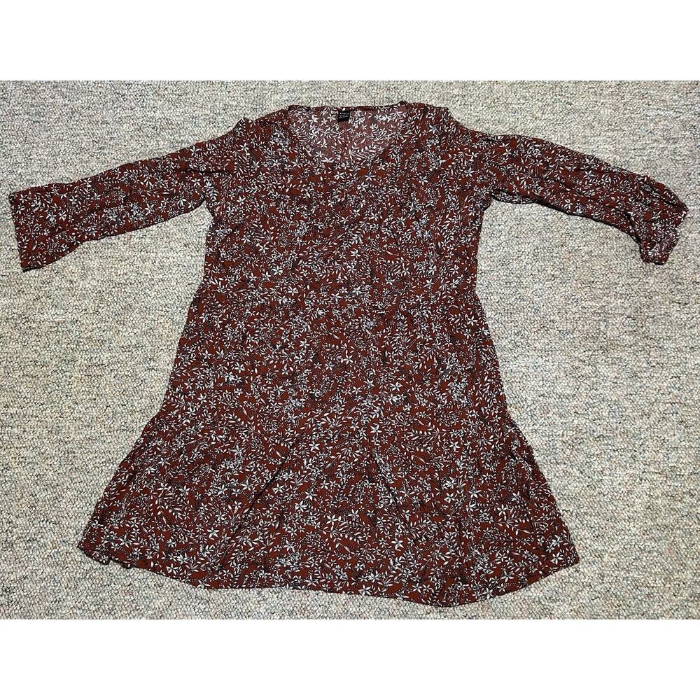 SHEIN Maroon Ditsy Floral Print Dress Size Small Flare Sleeves - Picture 12 of 12